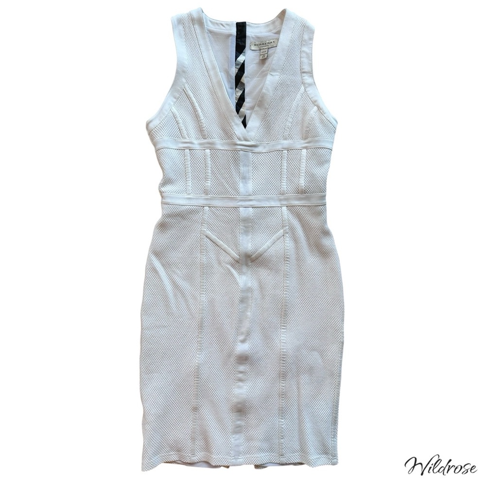 Burberry White Mesh Structured Jersey Dress SZ 6